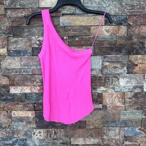 NWT ZARA One-Shoulder Hot Pink Ribbed Tank Top
